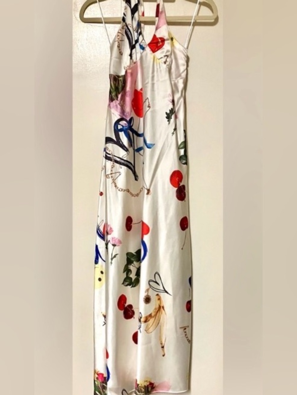 Urban Outfitters Everleigh Halter
Midi Dress/White Floral Satin w/Open Back: M